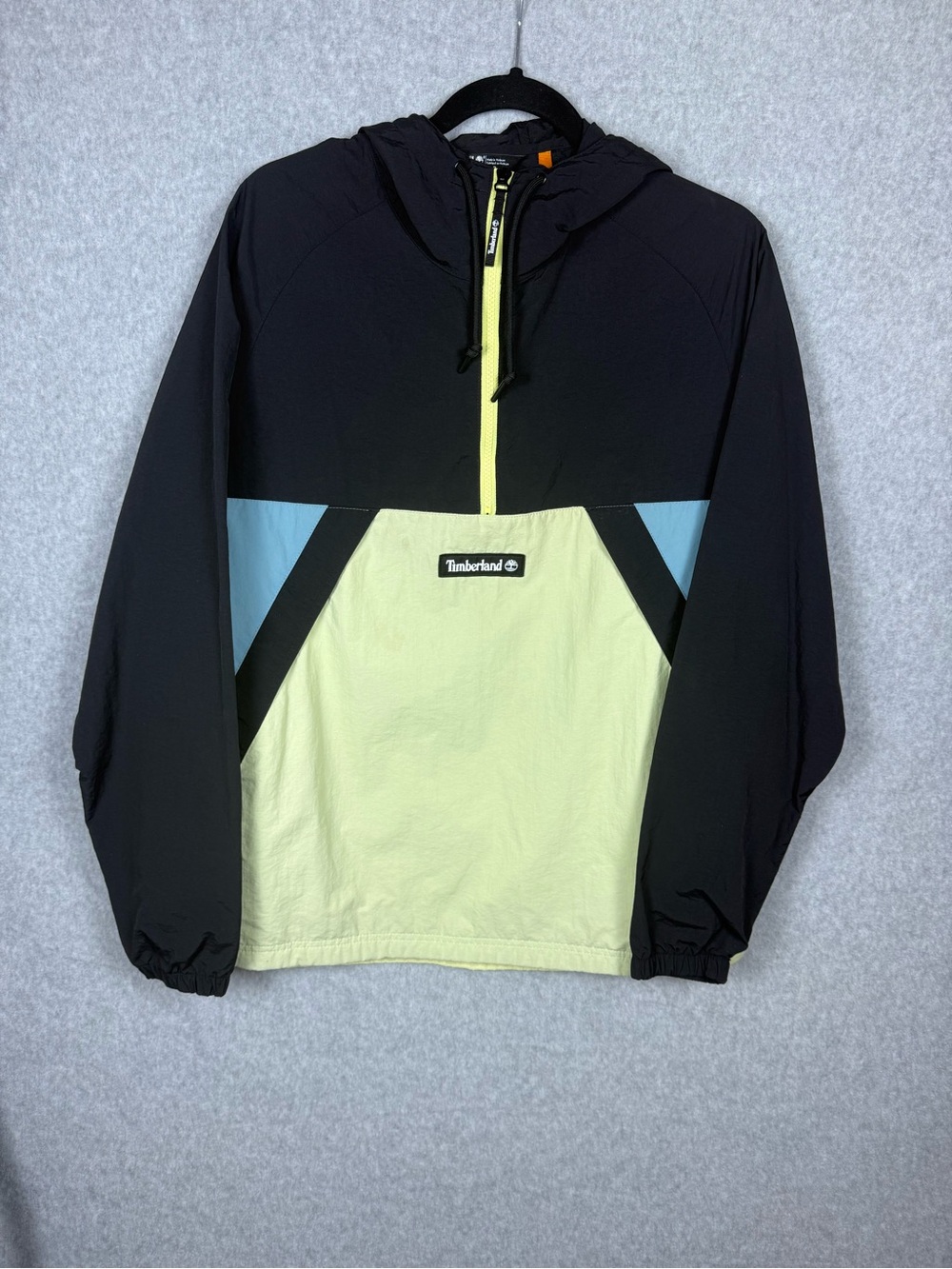Timberland Men’s Colorblock Pullover Windbreaker Jacket - Black & Light Yellow
